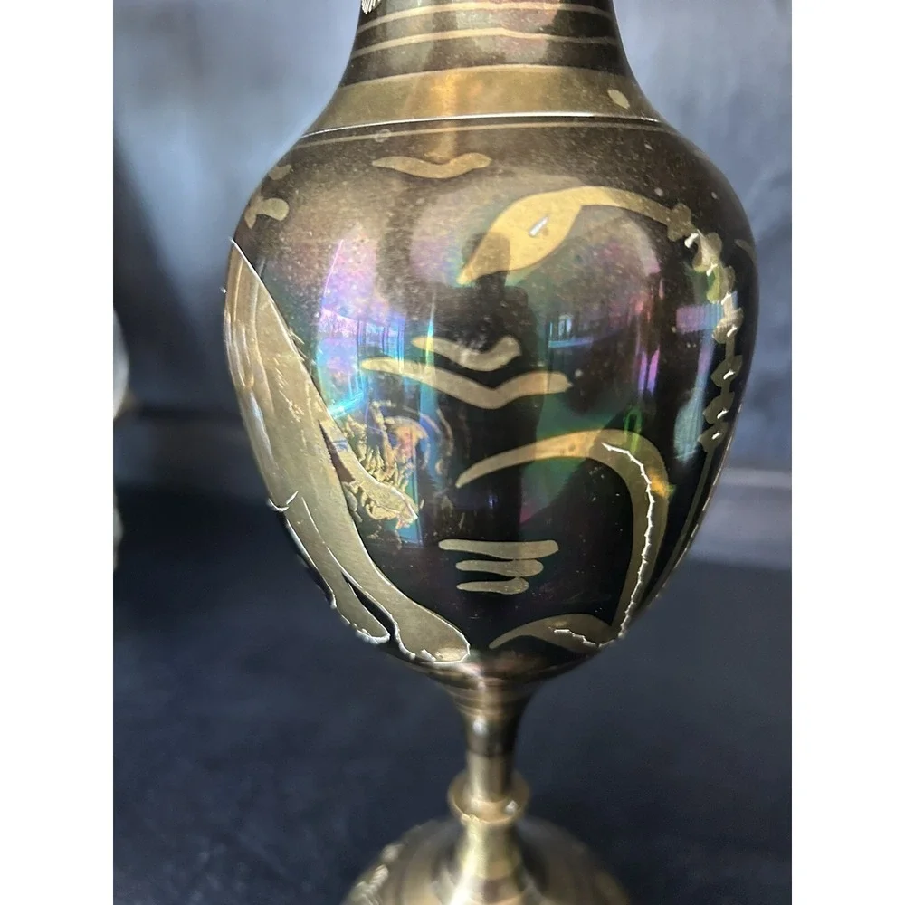 Vtg Brass Vase India 11